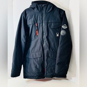 Spyder Men's Black Ski Jacket with Red Accents. Size Small